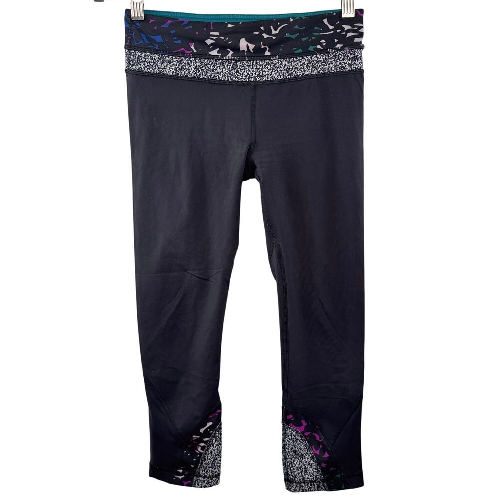 LULULEMON Run Inspire Crop II Leggings Biggie Fleur Sombre Elastic Waist Size 4